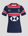 Front view of navy HKCR Home 15s replica rugby jersey with red white stripes, Castore logo, HKCR crest, and a large white diamond sponsor.