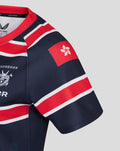 Sleeve close-up of HKCR Home 15s jersey showing Hong Kong flag patch and red white stripe pattern.
