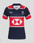 Front view of a navy HK 7s development replica jersey with red panels and a large white diamond emblem on the chest
