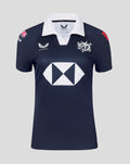 Navy Hong Kong China Rugby home replica jersey with white collar dragon crest and bold white sponsor logo across the chest