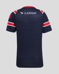Back view of a navy HKCR Home 15s replica jersey with red collar and white red shoulder stripes, Cathay sponsor across the upper back.