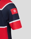 Shoulder close-up of HK7s development replica jersey with navy fabric and a red Hong Kong flag patch on the sleeve.