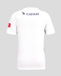 Back view of white junior away replica rugby jersey with Cathay logo across the upper back and a red sponsor patch on the left sleeve.