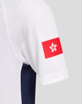 Sleeve detail on white away jersey featuring a red Hong Kong flag patch