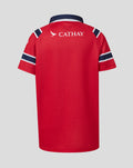 Back view of HKCR Away 15s Traditional rugby jersey in red with navy collar and striped sleeves.