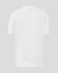 Back view of white graphic training tee featuring a subtle tonal jacquard pattern