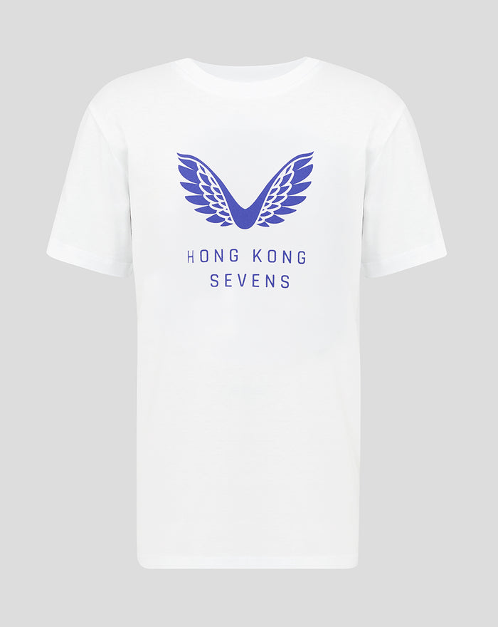 Junior white Big Wings T shirt featuring a blue oversized wing graphic on the chest