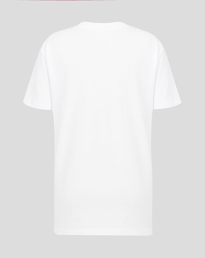 Back view of a white junior Big Wings T shirt with plain fabric and short sleeves