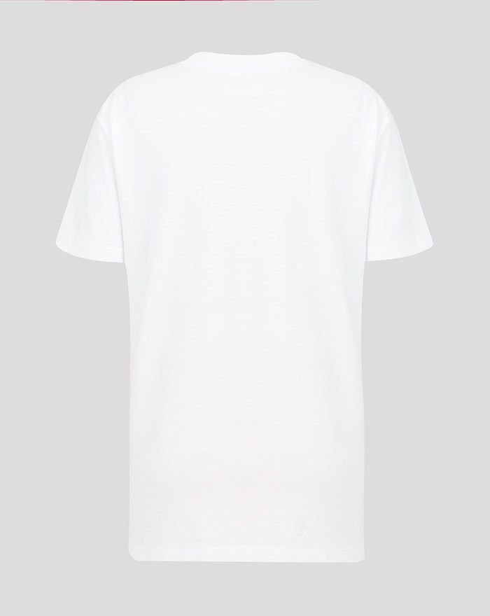 Back view of a white junior Big Wings T shirt with plain fabric and short sleeves