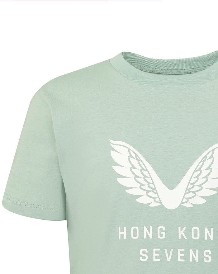 Close-up of Aloe Junior Big Wings T shirt showing white wing logo on chest.