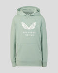 Front view of Aloe Junior Big Wings Hoodie in fresh green with white wings logo and Hong Kong Sevens text