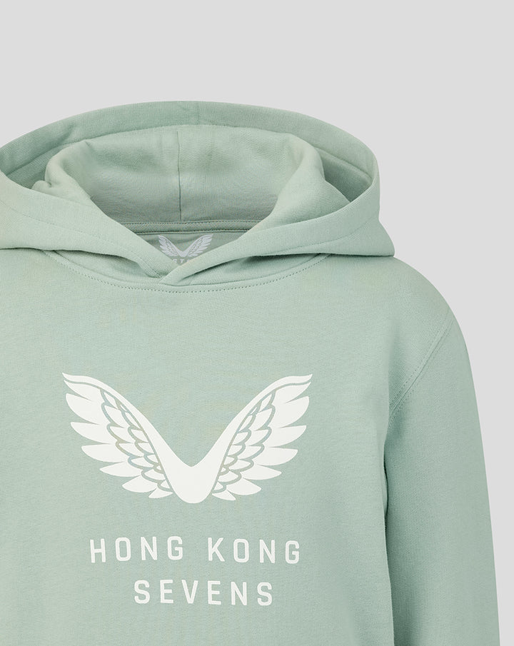 Light green junior Big Wings Hoodie with white wing logo and Hong Kong Sevens branding on the chest.