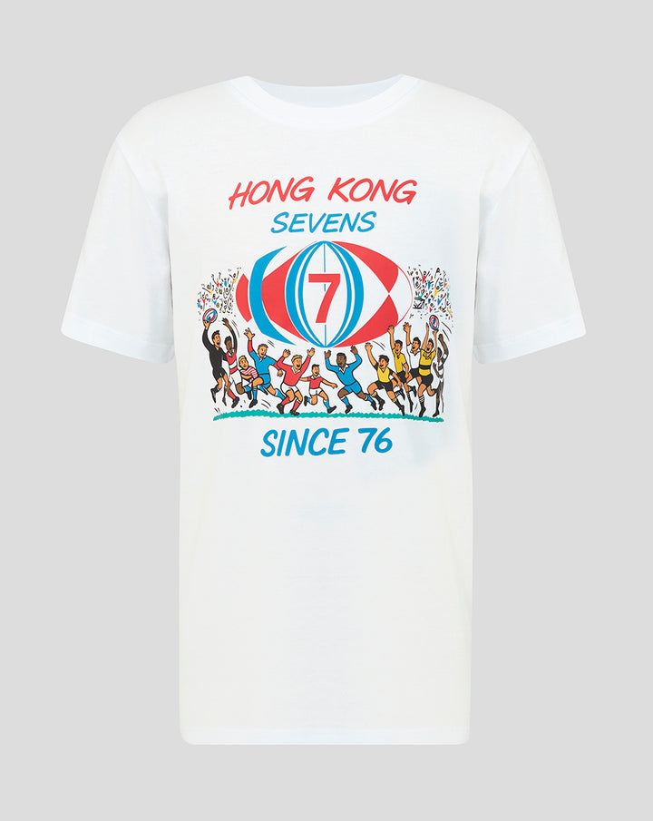 White Junior HK7s Retro T-Shirt featuring a vintage illustration and Since 76 graphic