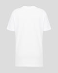 Back view of white Junior HK7s Retro T-Shirt with plain fabric and short sleeves