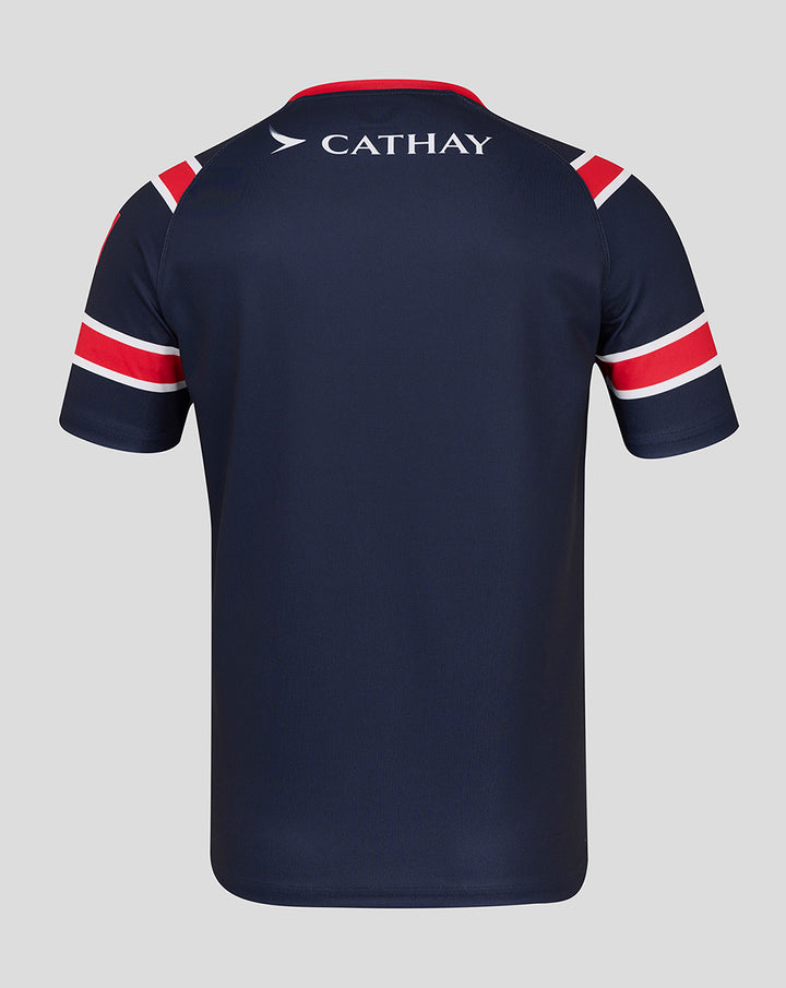 Back view of navy HKCR Home 15s replica rugby jersey with red and white sleeve stripes and Cathay sponsor.