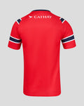 Back view of red HKCR away jersey with navy sleeve stripes and Castore logo at the neck