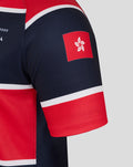 Close-up of the men's 7s development replica jersey in navy red with a Hong Kong flag patch on the sleeve