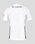 Back view of white HK7s Away replica rugby jersey with Cathay sponsor across upper back.