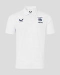 White graphic training polo with a subtle jacquard pattern, Castore logo on the left chest and HKCR crest on the right.