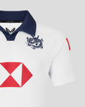 Back view of white HK7s jersey with navy collar, large number 9, Cathay across upper back, and DHL patch.