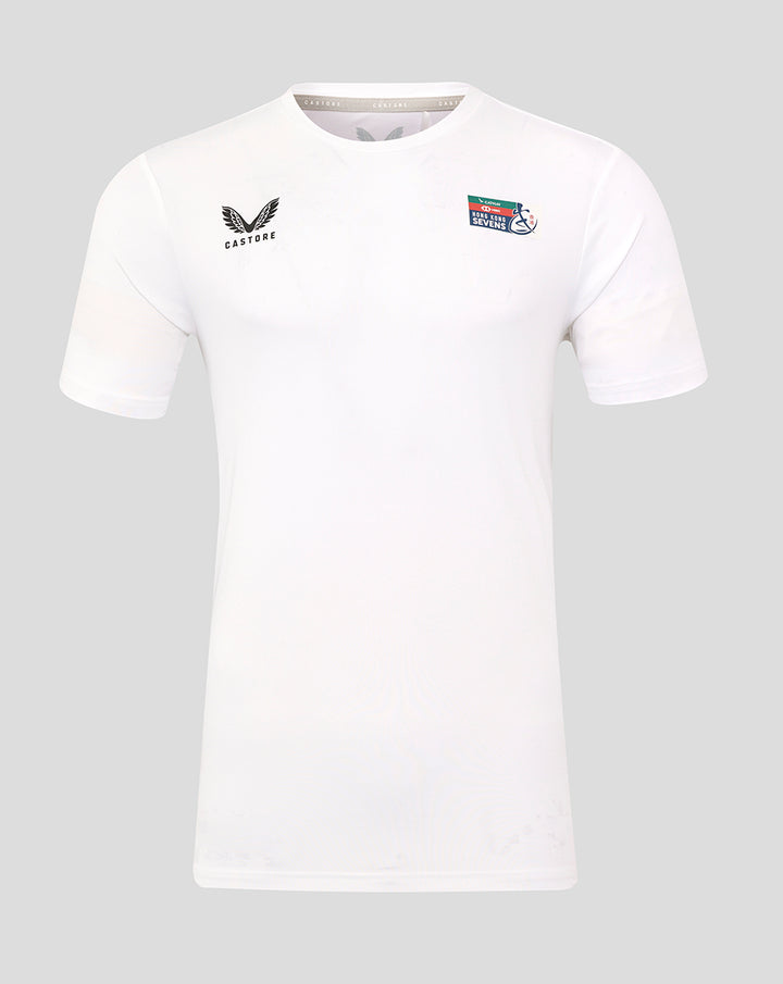 White rugby tee featuring Castore logo on the left chest and Hong Kong Sevens patch on the right chest.
