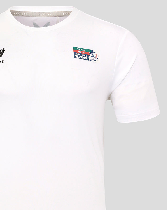 White men's rugby tee with Hong Kong Sevens badge on the chest and Castore logo.