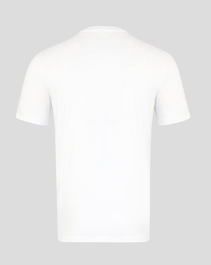 Back view of a plain white unisex Big Wings T shirt from the HKCR commemorative collection