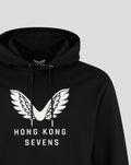 Black Big Wings Hoodie front view with large white wing graphic and Hong Kong Sevens branding