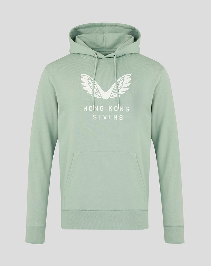 Aloe green Big Wings Hoodie front with white wing logo and Hong Kong Sevens text