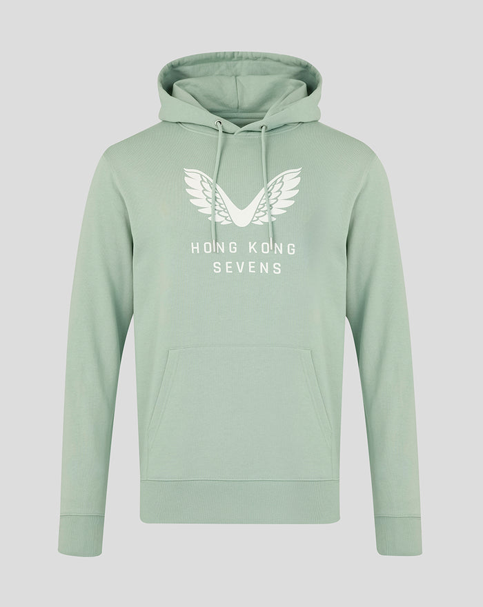 Aloe green Big Wings Hoodie front with white wing logo and Hong Kong Sevens text