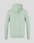 Back view of pastel green Aloe hoodie with hood up and minimal detailing.