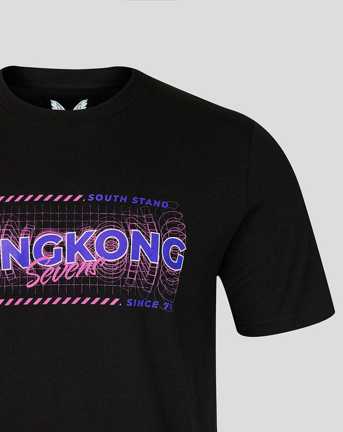 Front of black UNISEX HK7s Sound Wave T Shirt with bold neon graphic across the chest.
